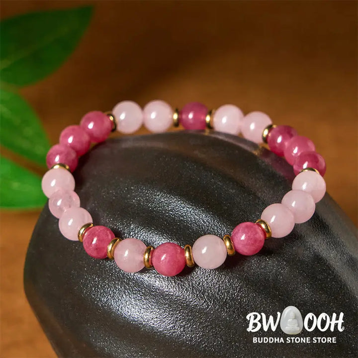 Buddha Stones Strawberry Quartz Pink Crystal Beads Love Positive Bracelet - Strawberry Quartz &amp; Pink Crystal (Wrist