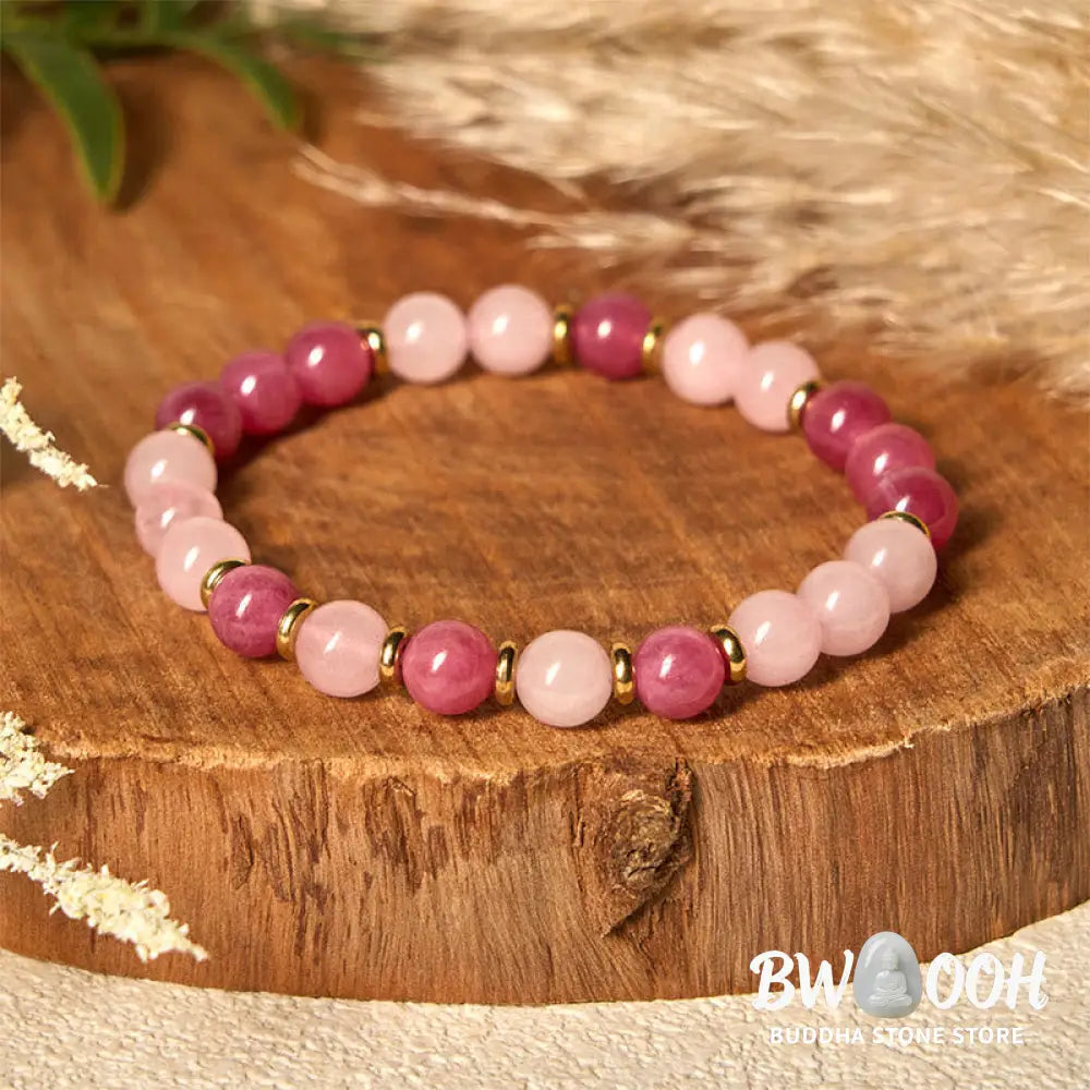 Buddha Stones Strawberry Quartz Pink Crystal Beads Love Positive Bracelet - Strawberry Quartz &amp; Pink Crystal (Wrist
