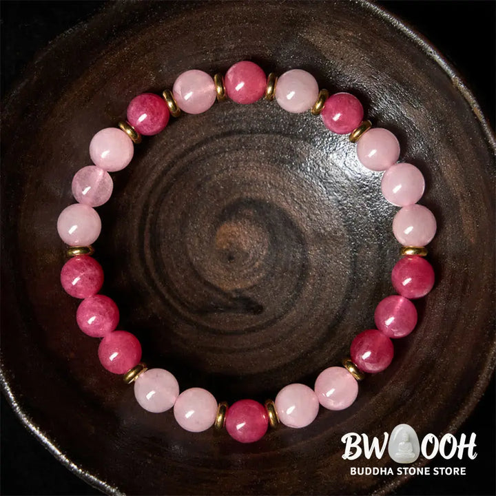 Buddha Stones Strawberry Quartz Pink Crystal Beads Love Positive Bracelet - Strawberry Quartz &amp; Pink Crystal (Wrist