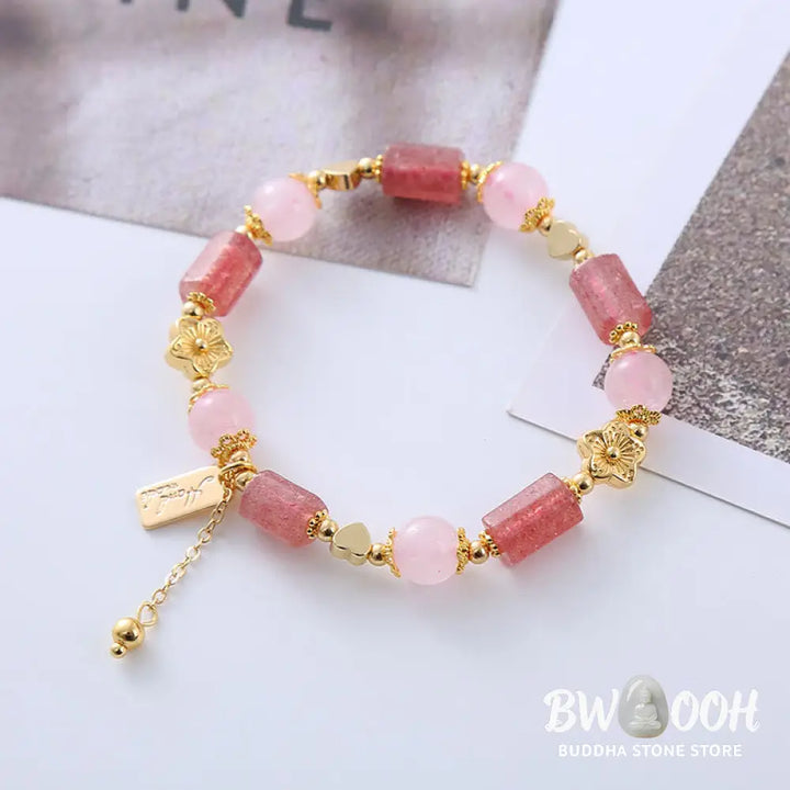 Buddha Stones Strawberry Quartz Pink Crystal Love Heart Flower Positive Bracelet - BWOOOH - Strawberry Quartz&amp;Pink
