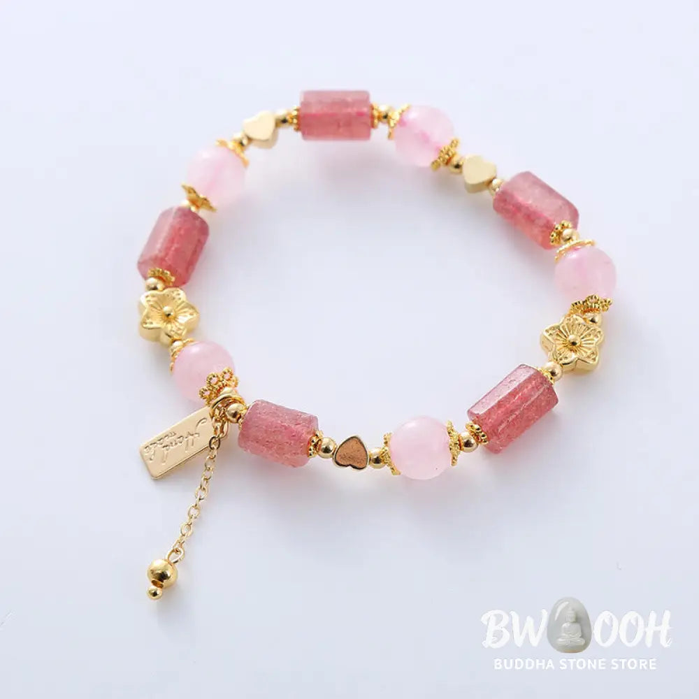 Buddha Stones Strawberry Quartz Pink Crystal Love Heart Flower Positive Bracelet - BWOOOH - Strawberry Quartz&Pink