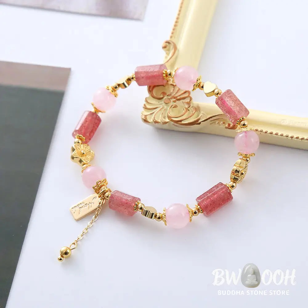 Buddha Stones Strawberry Quartz Pink Crystal Love Heart Flower Positive Bracelet - BWOOOH - Strawberry Quartz&amp;Pink