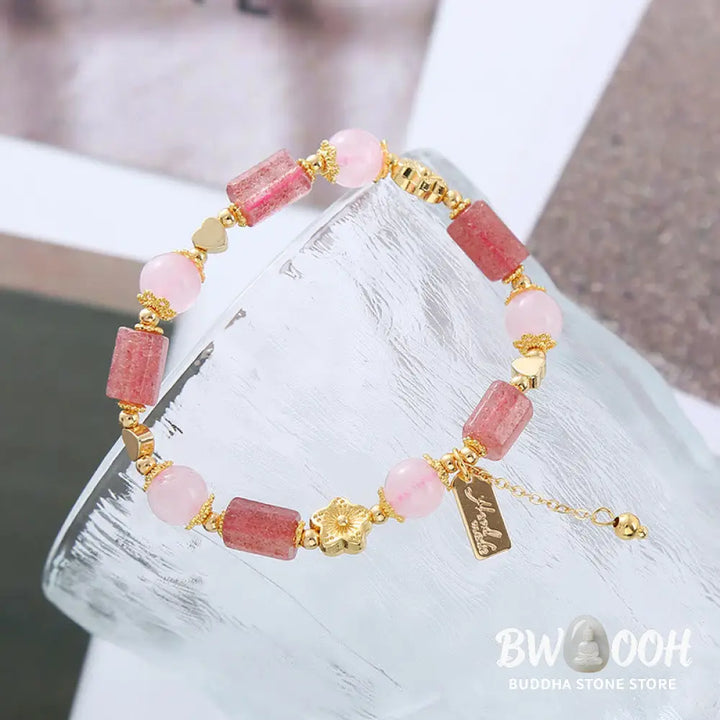 Buddha Stones Strawberry Quartz Pink Crystal Love Heart Flower Positive Bracelet - BWOOOH - Strawberry Quartz&amp;Pink