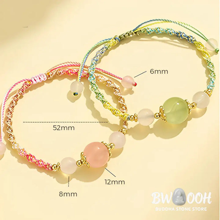 Buddha Stones Strawberry Quartz Pink Crystal Prehnite White Agate Bead Healing Rope Bracelet - BWOOOH - Bracelet