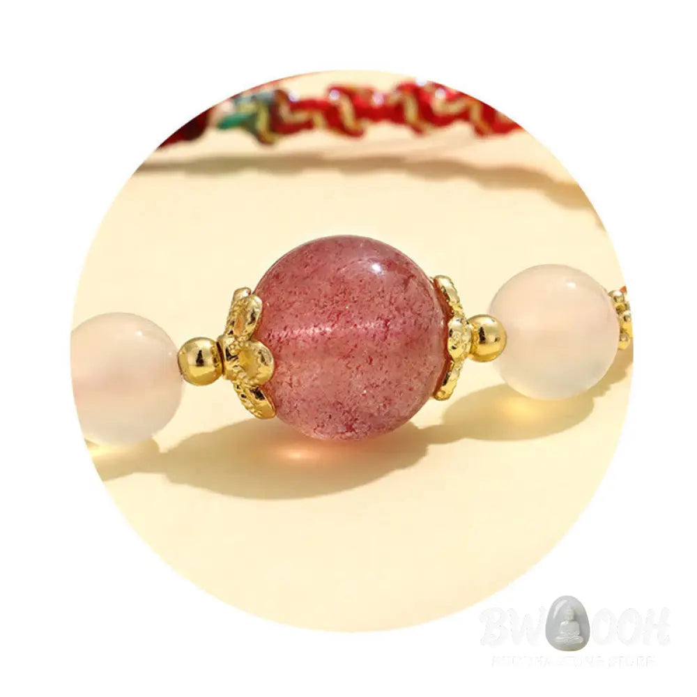 Buddha Stones Strawberry Quartz Pink Crystal Prehnite White Agate Bead Healing Rope Bracelet - BWOOOH - Bracelet