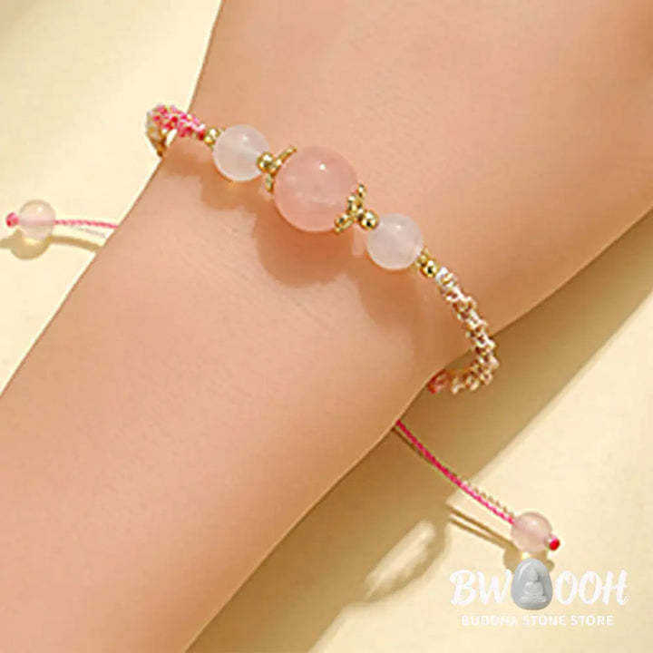 Buddha Stones Strawberry Quartz Pink Crystal Prehnite White Agate Bead Healing Rope Bracelet - BWOOOH - Bracelet