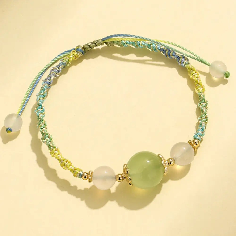 Buddha Stones Strawberry Quartz Pink Crystal Prehnite White Agate Bead Healing Rope Bracelet - BWOOOH - Prehnite(Wrist