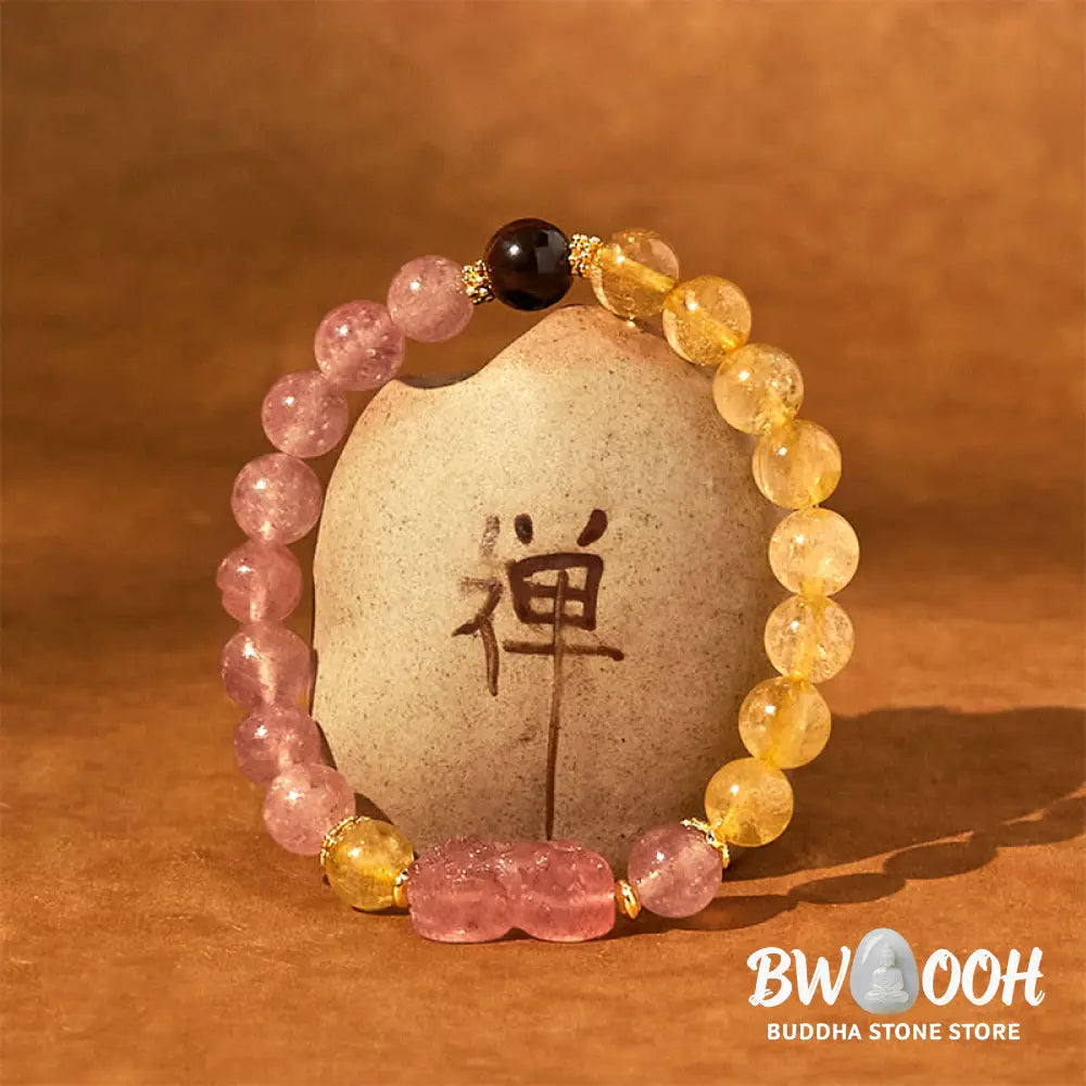 Buddha Stones Strawberry Quartz Pixiu Rutilated Quartz Beads Healing Bracelet - BWOOOH - Strawberry Quartz Rutilated