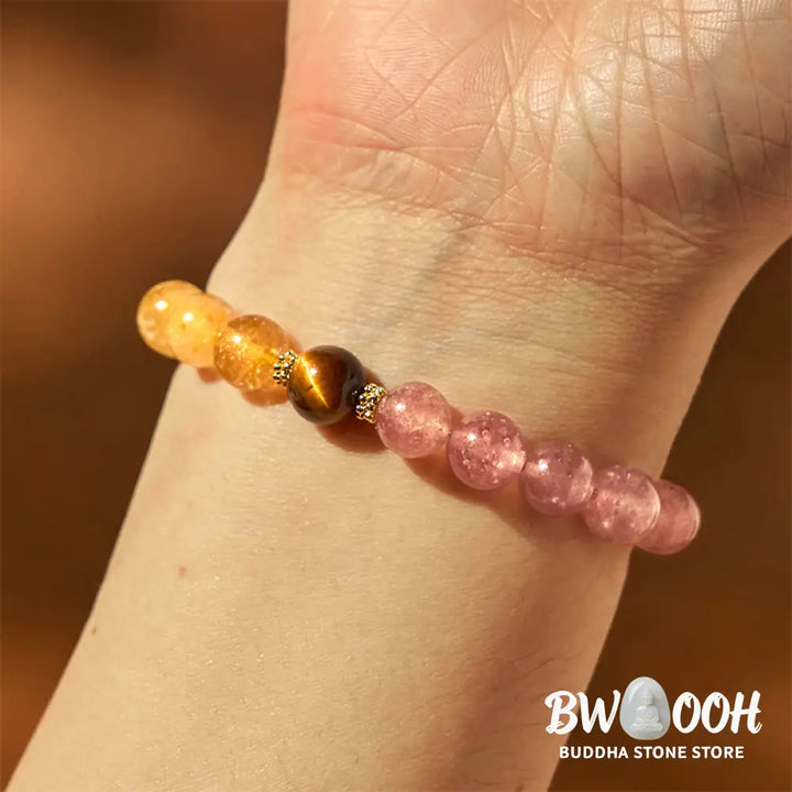 Buddha Stones Strawberry Quartz Pixiu Rutilated Quartz Beads Healing Bracelet - BWOOOH - Strawberry Quartz Rutilated
