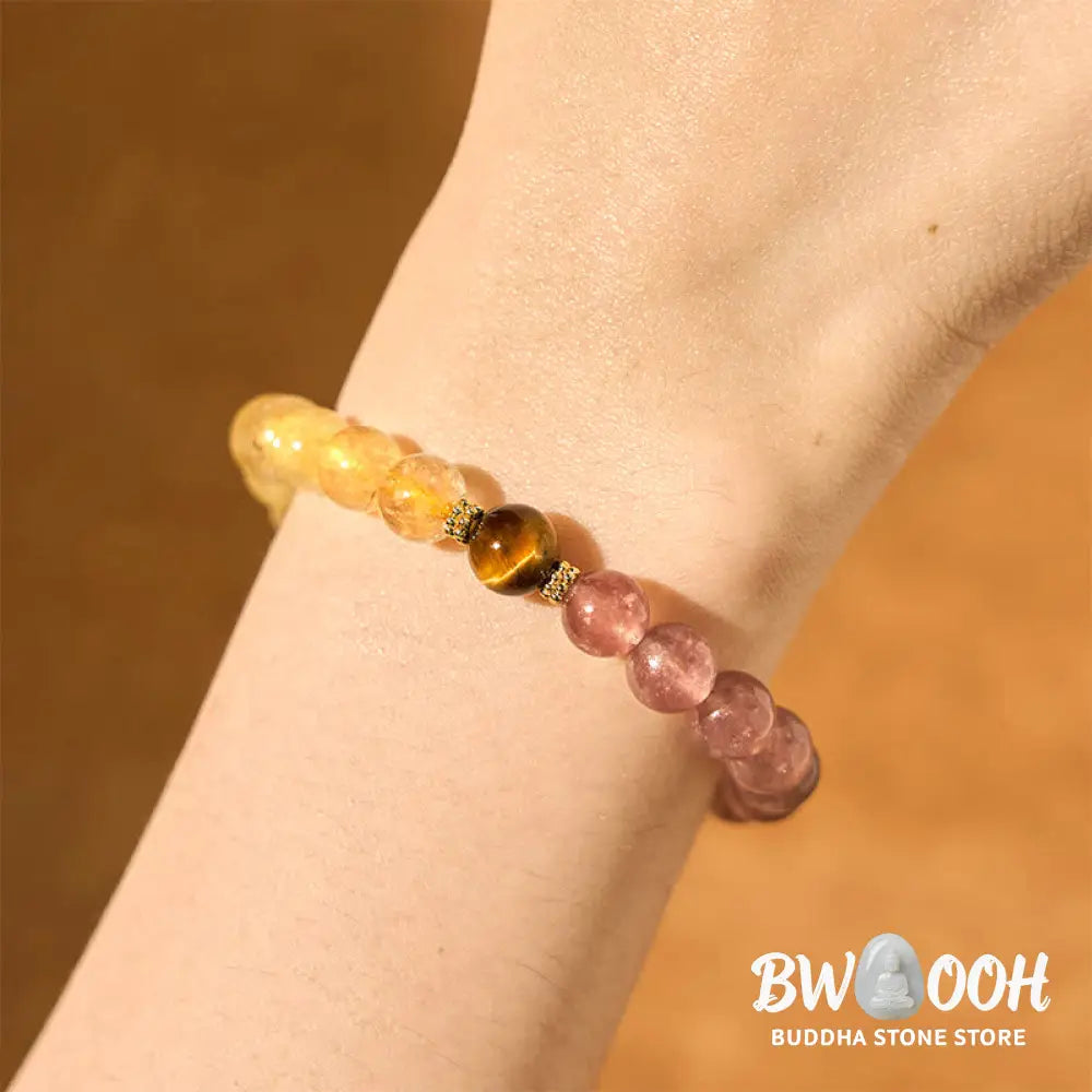 Buddha Stones Strawberry Quartz Pixiu Rutilated Quartz Beads Healing Bracelet - BWOOOH - Strawberry Quartz Rutilated