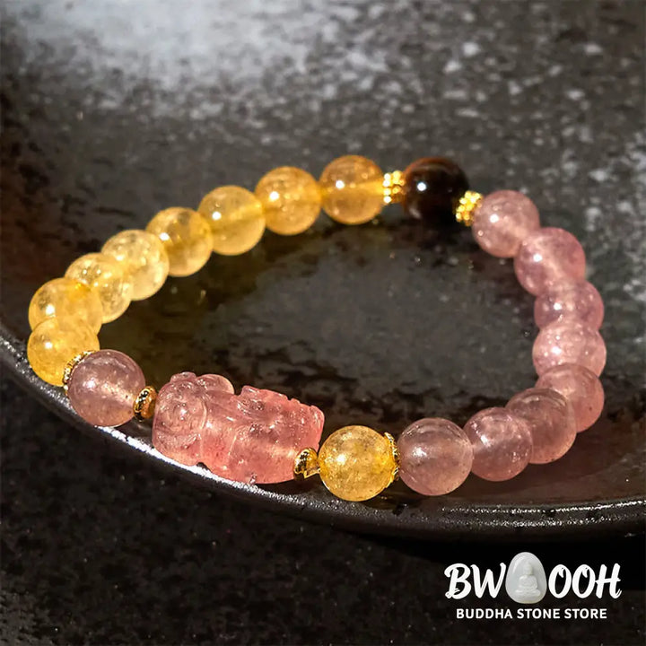 Buddha Stones Strawberry Quartz Pixiu Rutilated Quartz Beads Healing Bracelet - BWOOOH - Strawberry Quartz Rutilated
