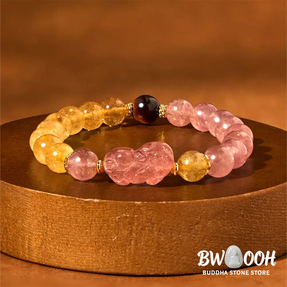 Buddha Stones Strawberry Quartz Pixiu Rutilated Quartz Beads Healing Bracelet - BWOOOH - Strawberry Quartz Rutilated