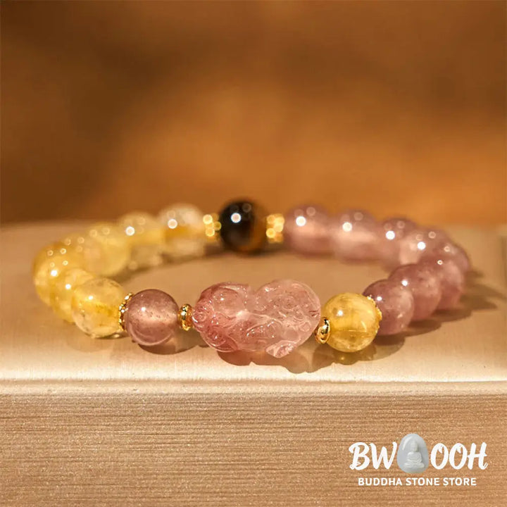 Buddha Stones Strawberry Quartz Pixiu Rutilated Quartz Beads Healing Bracelet - BWOOOH - Strawberry Quartz Rutilated