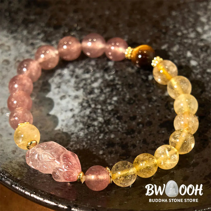 Buddha Stones Strawberry Quartz Pixiu Rutilated Quartz Beads Healing Bracelet - BWOOOH - Strawberry Quartz Rutilated