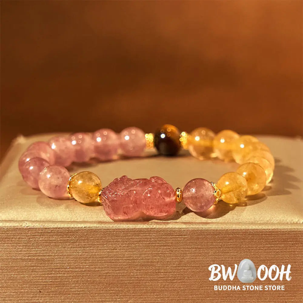 Buddha Stones Strawberry Quartz Pixiu Rutilated Quartz Beads Healing Bracelet - BWOOOH - Strawberry Quartz Rutilated