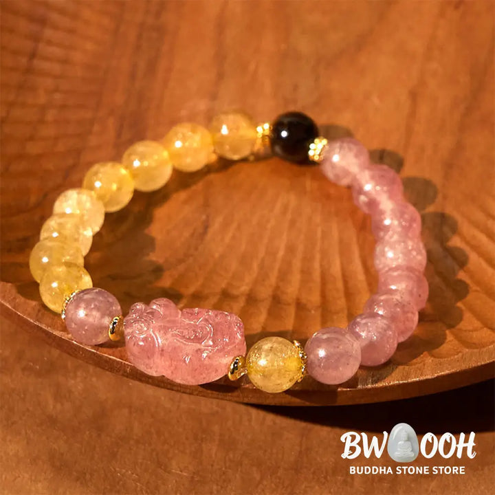 Buddha Stones Strawberry Quartz Pixiu Rutilated Quartz Beads Healing Bracelet - BWOOOH - Strawberry Quartz Rutilated