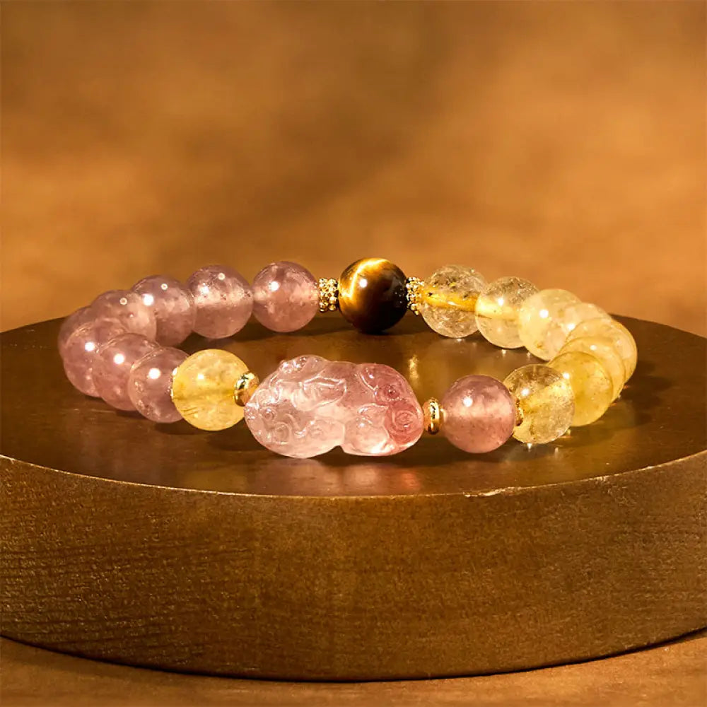 BWOOOH Strawberry Quartz Pixiu Rutilated Quartz Beads Healing Bracelet - BWOOOH - Strawberry Quartz Rutilated