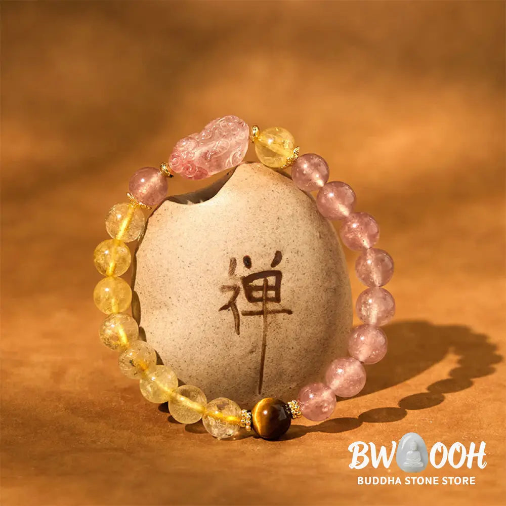 Buddha Stones Strawberry Quartz Pixiu Rutilated Quartz Beads Healing Bracelet - BWOOOH - Strawberry Quartz Rutilated
