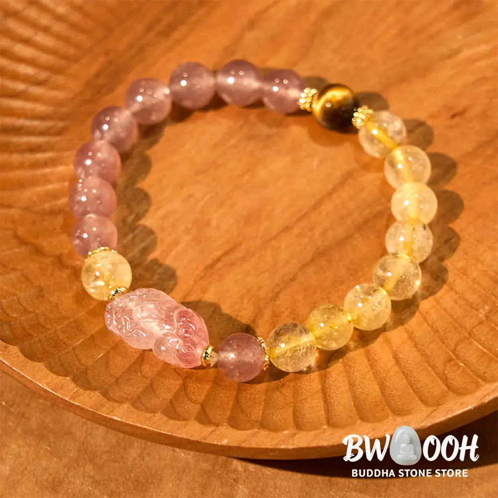 Buddha Stones Strawberry Quartz Pixiu Rutilated Quartz Beads Healing Bracelet - BWOOOH - Strawberry Quartz Rutilated