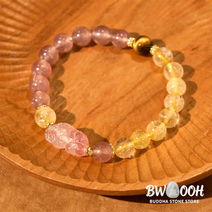 Buddha Stones Strawberry Quartz Pixiu Rutilated Quartz Beads Healing Bracelet - BWOOOH - Strawberry Quartz Rutilated