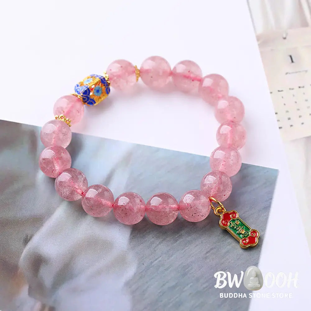Buddha Stones Strawberry Quartz Positive Ruyi Charm Bracelet - BWOOOH - Strawberry Quartz(Love♥Healing) - Bracelet