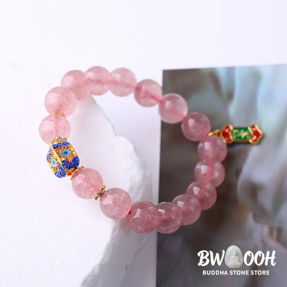 Buddha Stones Strawberry Quartz Positive Ruyi Charm Bracelet - BWOOOH - Strawberry Quartz(Love♥Healing) - Bracelet