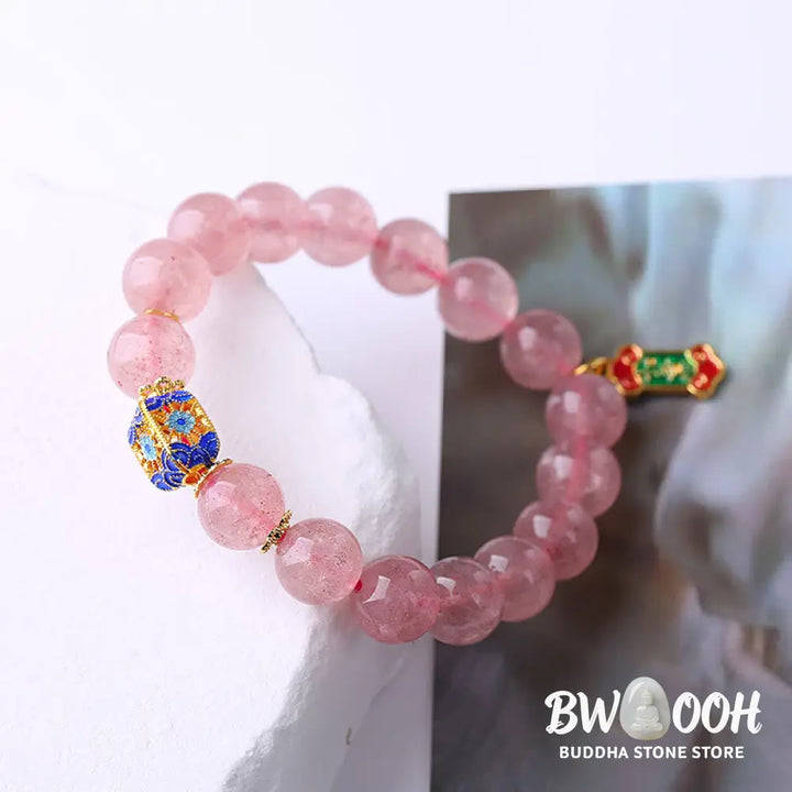 Buddha Stones Strawberry Quartz Positive Ruyi Charm Bracelet - BWOOOH - Strawberry Quartz(Love♥Healing) - Bracelet