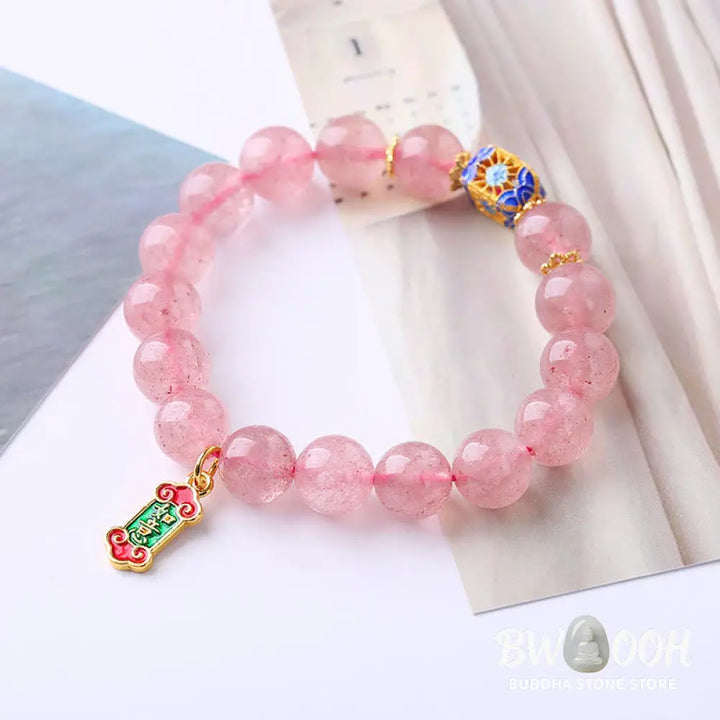 Buddha Stones Strawberry Quartz Positive Ruyi Charm Bracelet - BWOOOH - Strawberry Quartz(Love♥Healing) - Bracelet