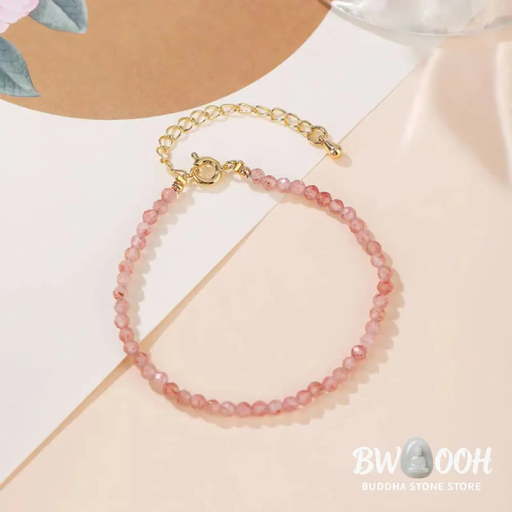 Buddha Stones Strawberry Quartz Prehnite Peridot Lazurite Pink Crystal Tourmaline Healing Chain Bracelet - BWOOOH