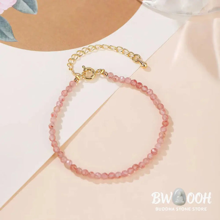Buddha Stones Strawberry Quartz Prehnite Peridot Lazurite Pink Crystal Tourmaline Healing Chain Bracelet - BWOOOH