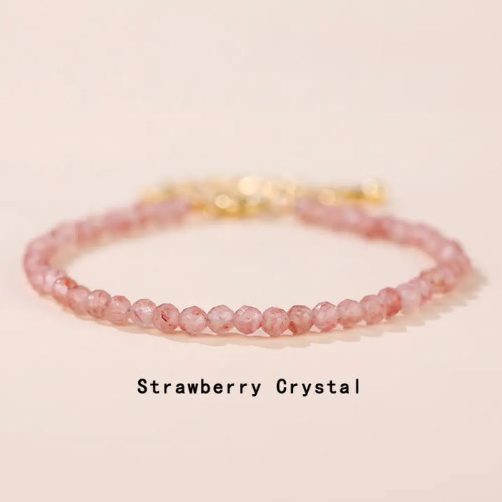 BWOOOH Strawberry Quartz Prehnite Peridot Lazurite Pink Crystal Tourmaline Healing Chain Bracelet - BWOOOH