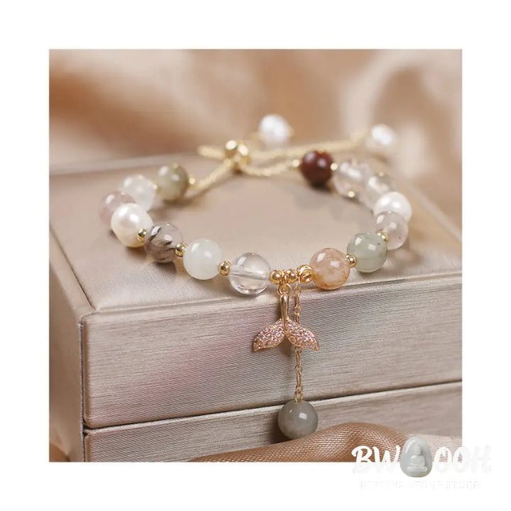 Buddha Stones Strawberry Quartz Rutilated Quartz Fishtail Charm Healing Bracelet - BWOOOH - Bracelet