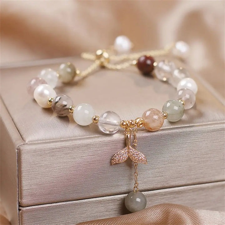 Buddha Stones Strawberry Quartz Rutilated Quartz Fishtail Charm Healing Bracelet - BWOOOH - Rutilated Quartz(Fishtail