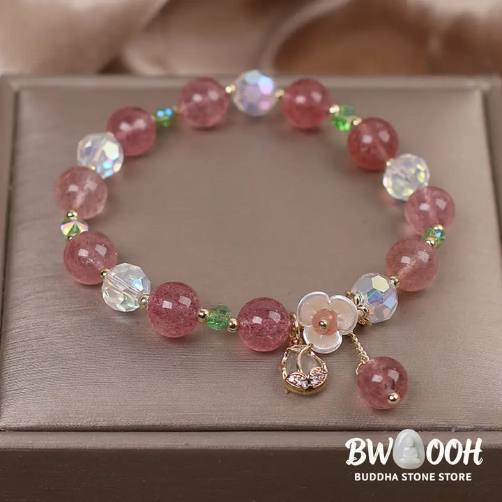 Buddha Stones Strawberry Quartz Rutilated Quartz Fluorite Flower Healing Bracelet - BWOOOH - Bracelet