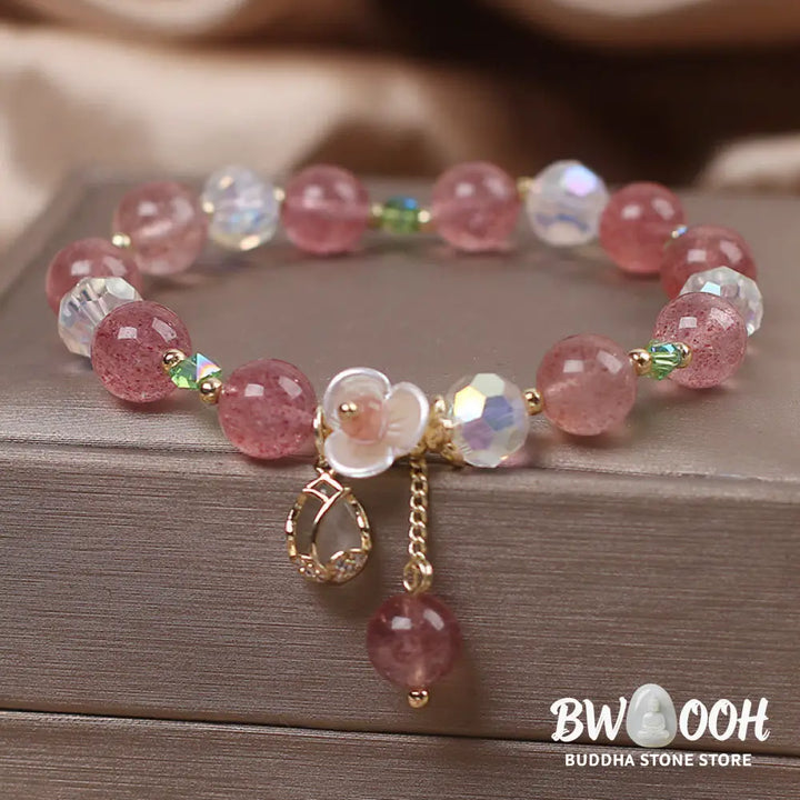 Buddha Stones Strawberry Quartz Rutilated Quartz Fluorite Flower Healing Bracelet - BWOOOH - Bracelet