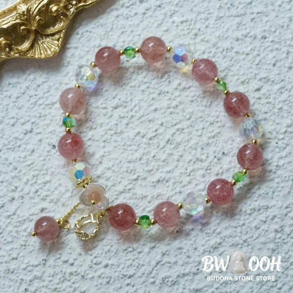 Buddha Stones Strawberry Quartz Rutilated Quartz Fluorite Flower Healing Bracelet - BWOOOH - Bracelet
