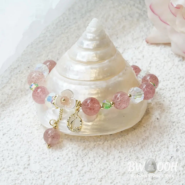 Buddha Stones Strawberry Quartz Rutilated Quartz Fluorite Flower Healing Bracelet - BWOOOH - Bracelet