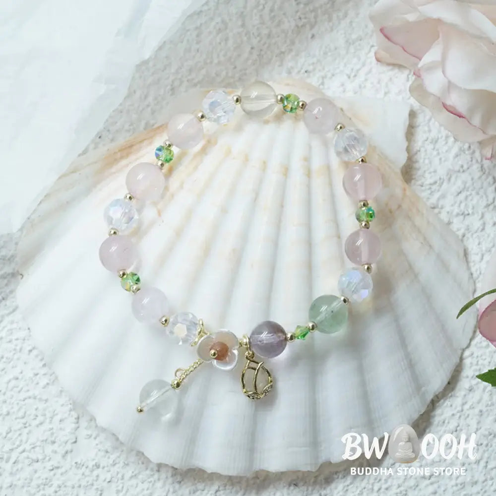 Buddha Stones Strawberry Quartz Rutilated Quartz Fluorite Flower Healing Bracelet - BWOOOH - Bracelet
