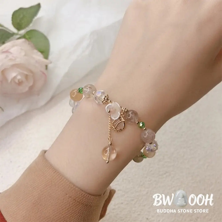 Buddha Stones Strawberry Quartz Rutilated Quartz Fluorite Flower Healing Bracelet - BWOOOH - Bracelet