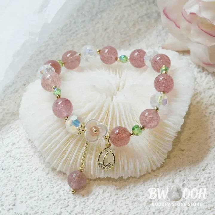 Buddha Stones Strawberry Quartz Rutilated Quartz Fluorite Flower Healing Bracelet - BWOOOH - Bracelet