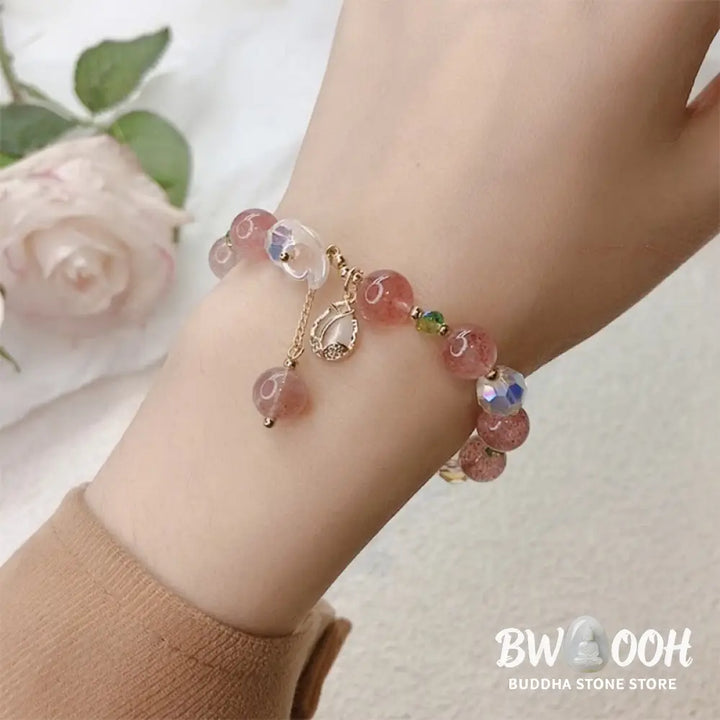 Buddha Stones Strawberry Quartz Rutilated Quartz Fluorite Flower Healing Bracelet - BWOOOH - Bracelet