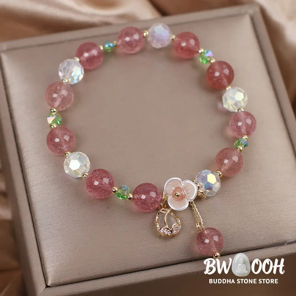 Buddha Stones Strawberry Quartz Rutilated Quartz Fluorite Flower Healing Bracelet - BWOOOH - Bracelet