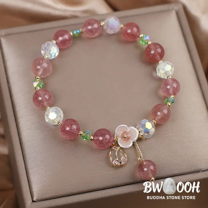 Buddha Stones Strawberry Quartz Rutilated Quartz Fluorite Flower Healing Bracelet - BWOOOH - Bracelet