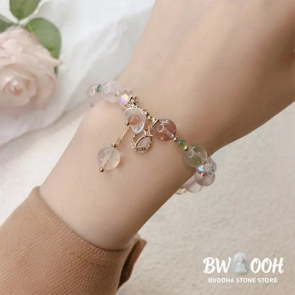 Buddha Stones Strawberry Quartz Rutilated Quartz Fluorite Flower Healing Bracelet - BWOOOH - Bracelet