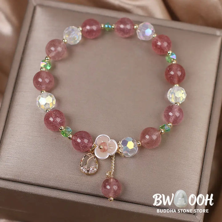 Buddha Stones Strawberry Quartz Rutilated Quartz Fluorite Flower Healing Bracelet - BWOOOH - Bracelet