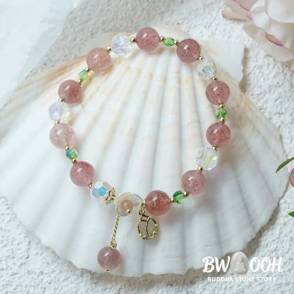 Buddha Stones Strawberry Quartz Rutilated Quartz Fluorite Flower Healing Bracelet - BWOOOH - Bracelet