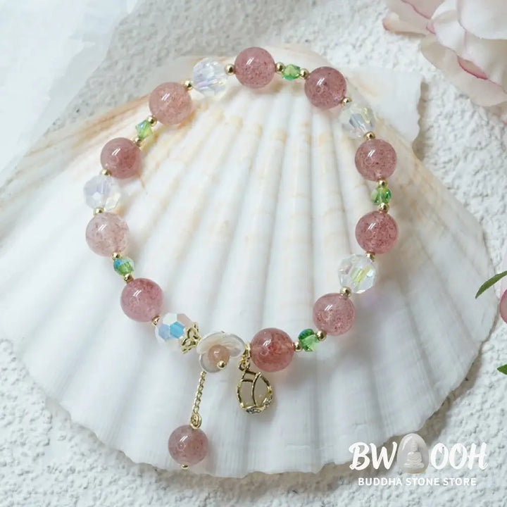 Buddha Stones Strawberry Quartz Rutilated Quartz Fluorite Flower Healing Bracelet - BWOOOH - Bracelet