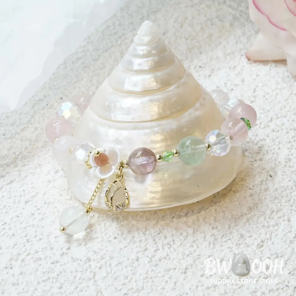 Buddha Stones Strawberry Quartz Rutilated Quartz Fluorite Flower Healing Bracelet - BWOOOH - Bracelet