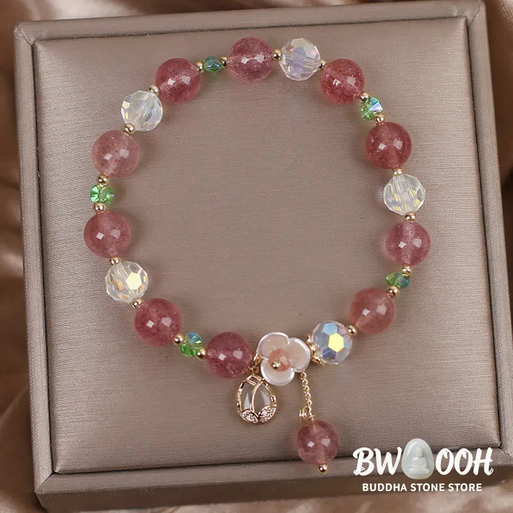 Buddha Stones Strawberry Quartz Rutilated Quartz Fluorite Flower Healing Bracelet - BWOOOH - Bracelet