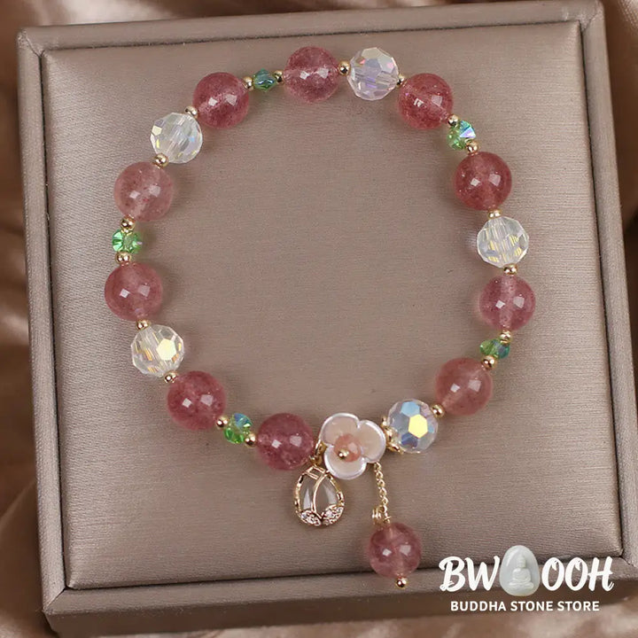 Buddha Stones Strawberry Quartz Rutilated Quartz Fluorite Flower Healing Bracelet - BWOOOH - Bracelet